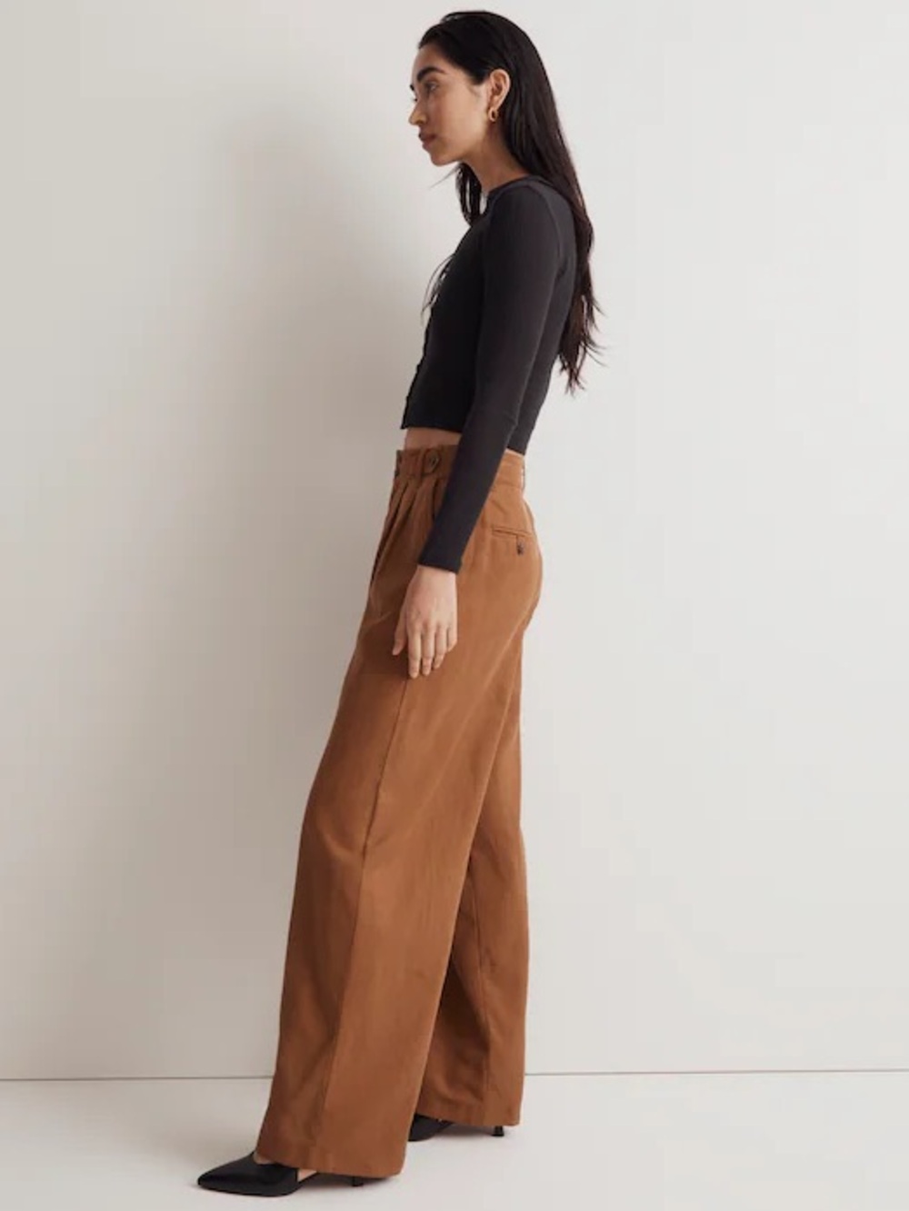 Madewell The Petite Harlow Wide Leg Pant Acorn Chestnut Trousers Size 8 - Picture 3 of 11
